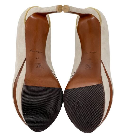 Louis Vuitton Eyeline neutral suede peep toe platform pumps size 37 US6.5 - Picture 6 of 14